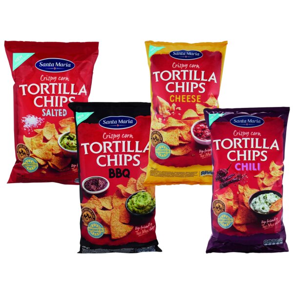 Santa Maria Tortilla Chips 4er Set 4x475g – Salted, Cheese, Chili & BBQ Tex-Mex Mix