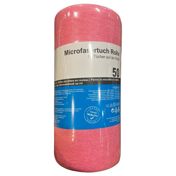 Sito Mikrofasertücher auf Rolle Rot 50 Stück – Reißfeste Reinigungstücher ca. 200 g/m²