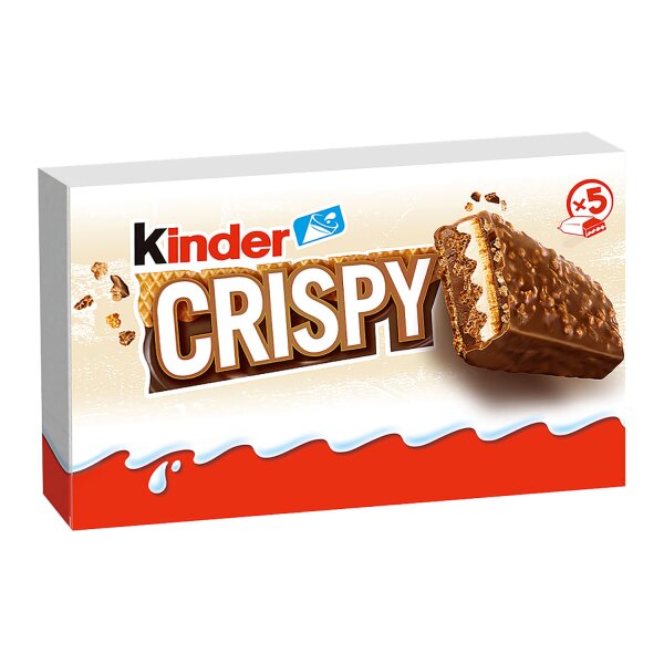 Kinder Crispy 5 x 34 g – Knuspriger Waffel-Snack mit Milchschokolade, Milchcreme & Haselnüssen