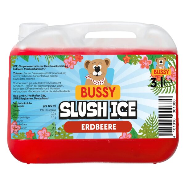 Bussy Slush Ice Erdbeere Sirupkonzentrat 3 l Kanister – Mischverhältnis 1+7