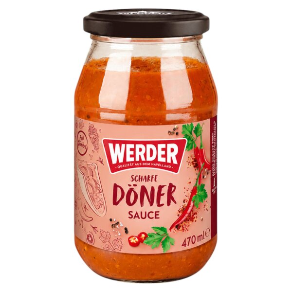 Werder Döner Sauce Scharf 470 ml Glas – würzige Chili-Tomatensauce für Döner, Grillgerichte & Snacks
