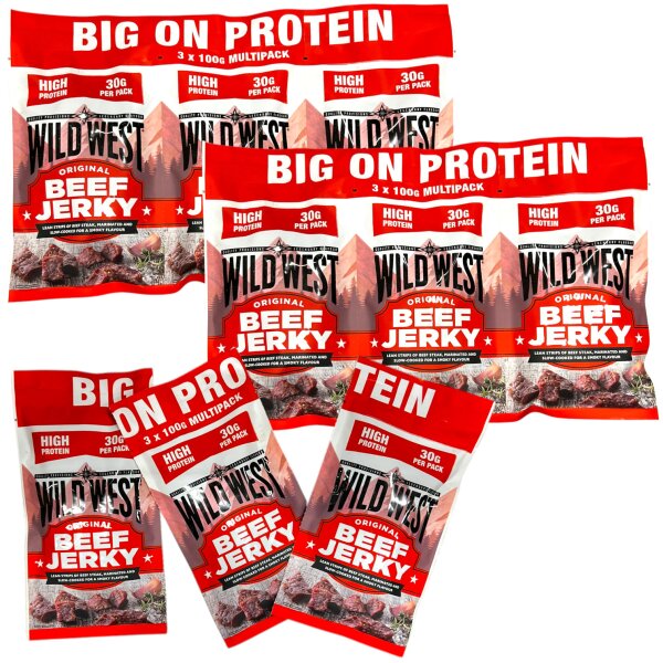 3x Wild West Original Beef Jerky Multipack (3x100g) – proteinreicher Rindfleisch-Snack