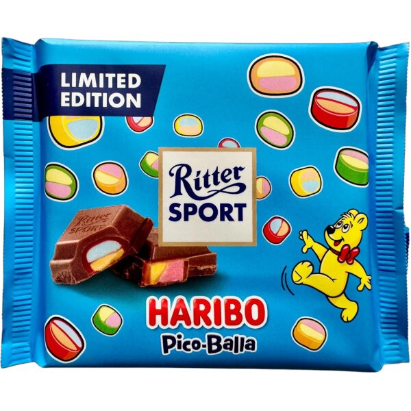 Ritter Sport Haribo Pico-Balla Limited Edition 100 g – Vollmilchschokolade mit Fruchtgummi-Konfekt