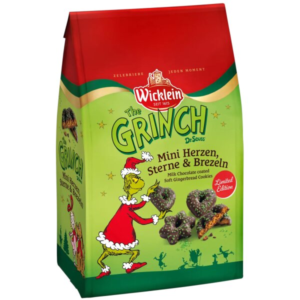 Wicklein The Grinch Mini-Herzen, Sterne & Brezeln 300 g Weihnachten Lebkuchen