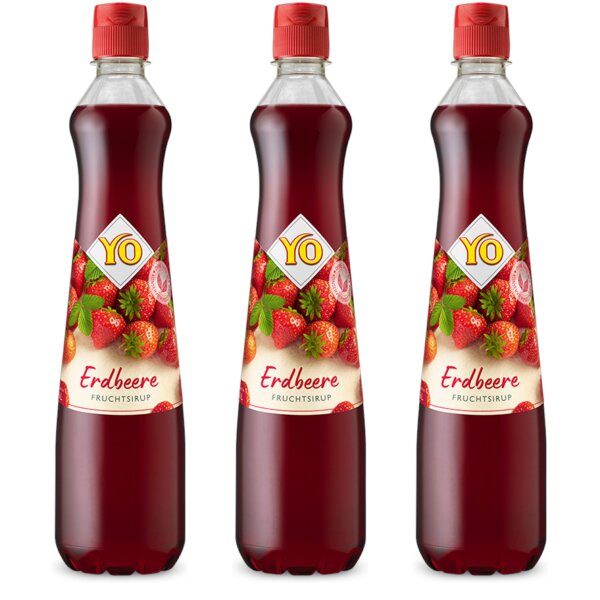 3x YO Fruchtsirup Erdbeere 700 ml – Erdbeersirup für Wasser, Drinks & Cocktails