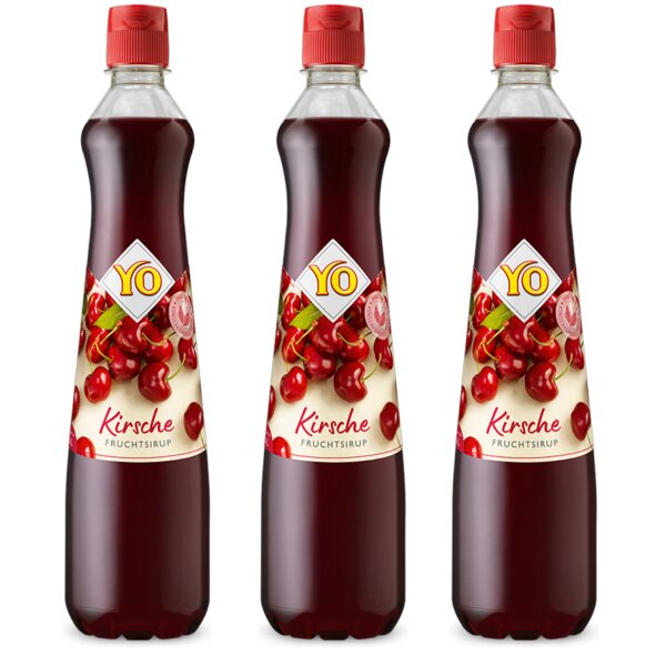 3x YO Fruchtsirup Kirsche 700 ml – Fruchtiger Kirschsirup für Wasser, Drinks & Cocktails