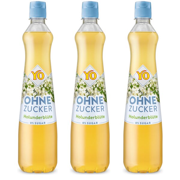 3x YO Sirup Holunderblüte ohne Zucker 700 ml – Zuckerfreier Holunderblütensirup für Drinks und Cocktails