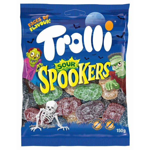 Trolli Sour Spookers 150 g – Saure Halloween Fruchtgummis mit Zuckerüberzug