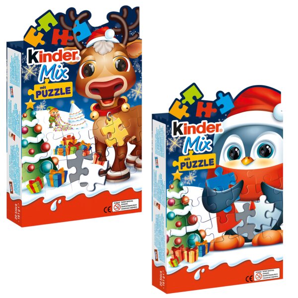 1x Kinder Mix mit Puzzle 161g – Weihnachtlicher Schoko-Mix mit Puzzle, Rentier oder Pinguin