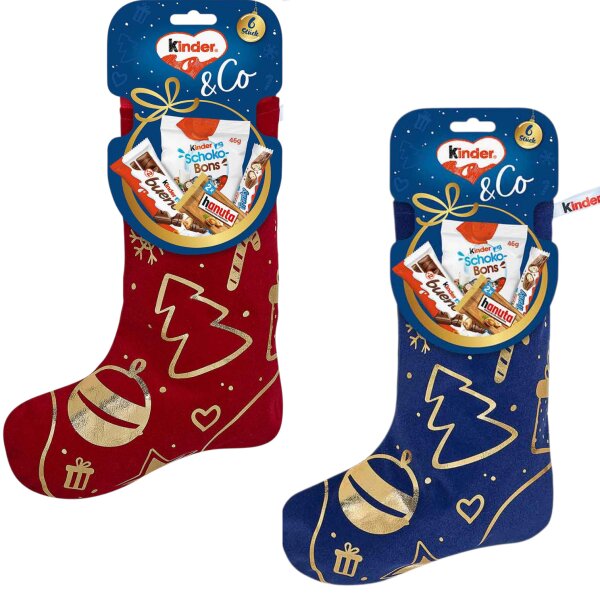 1x kinder & Co. Socke 212 g – Weihnachtsgeschenk mit Süßigkeiten, 2 Farben sortiert