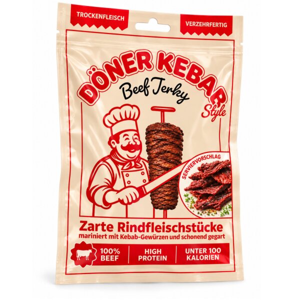 Döner Kebab Style Beef Jerky 25 g - Trockenfleisch mariniert mit Kebab Gewürzen – geräucherter Protein-Snack