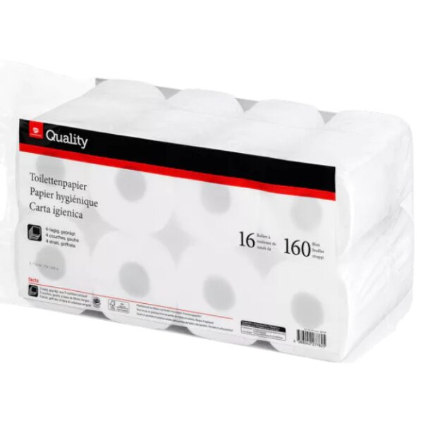 TGQ Toilettenpapier Weiß 16 Rollen x 160 Blatt – 4-lagig aus Frischfaserzellstoff