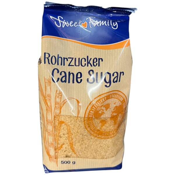 Sweet Family Rohrzucker 500 g Brauner Cane Sugar Zuckerrohr Dessert Backen Cocktails