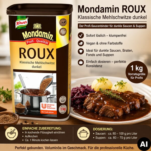 Mondamin Roux dunkel Klassische Mehlschwitze 1 kg Soßenbinder Sauce