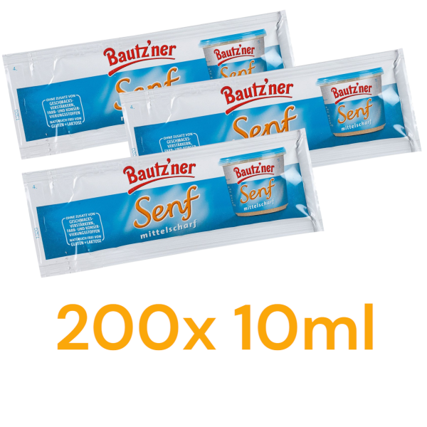 Bautz’ner Mittelscharfer Senf Portionsbeutel 200×10 ml vegan glutenfrei ohne Zusatzstoffe