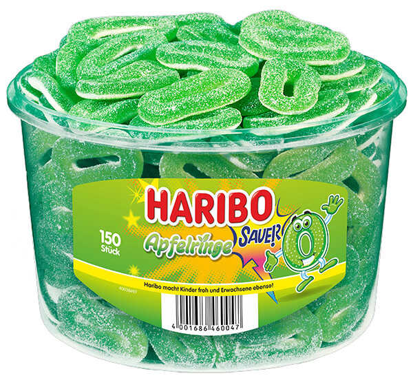 Haribo Saure Apfelringe Fruchtgummi Schaumzucker 150 Stck. 1,2 kg Dose