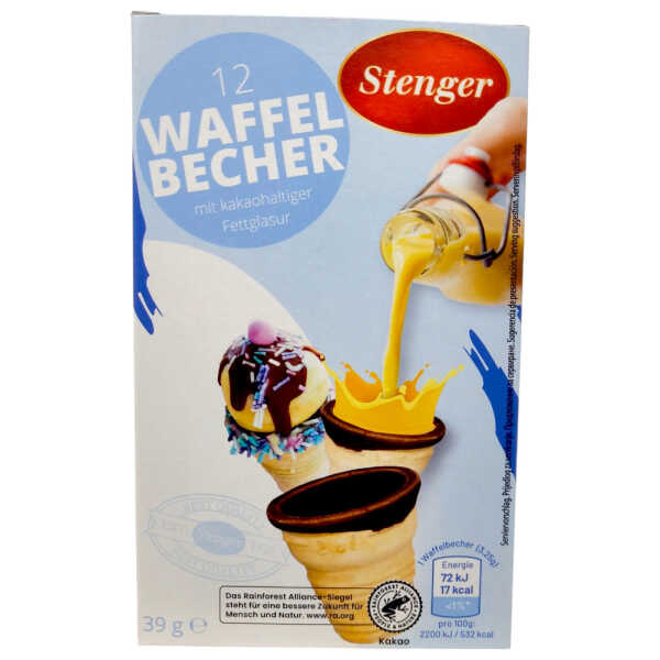 Stenger Waffelbecher 12 Stck. Becher Eierlikör Eis mit kakaohaltiger Fettglasur