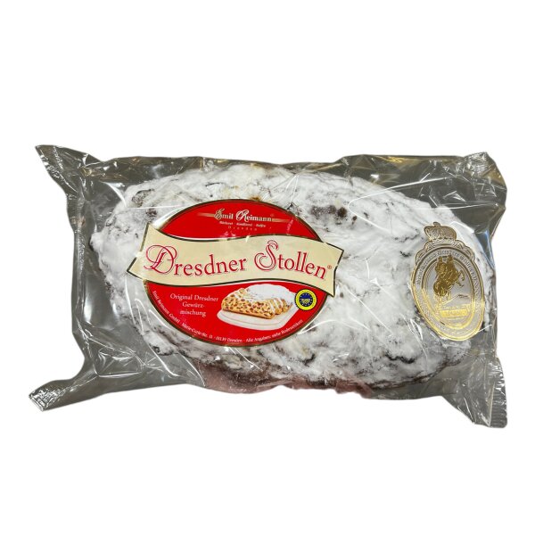Original Dresdner Stollen 1 kg Traditionsstollen mit Rosinen und Butter in Folie Emil Reimann