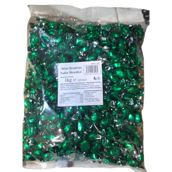 Cool Mini Bonbons Euka‑Menthol 180 St. Beutel Eukalyptus‑Menthol‑Bonbons 1 kg für frischen Atem & Vorrat